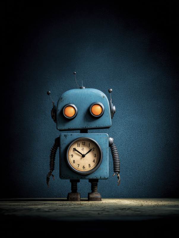 AI Robot with Clock Face in Editorial Style