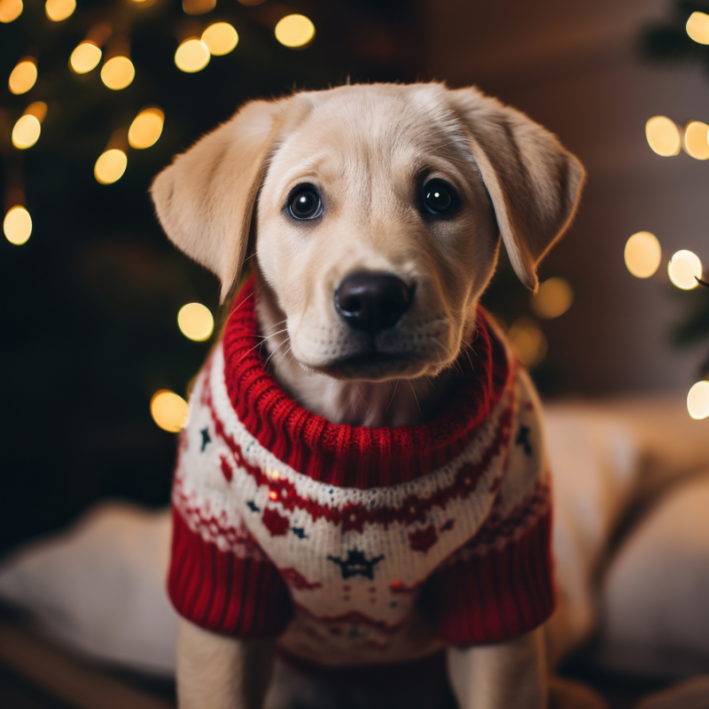Adorable Labrador Puppy in Festive Sweater