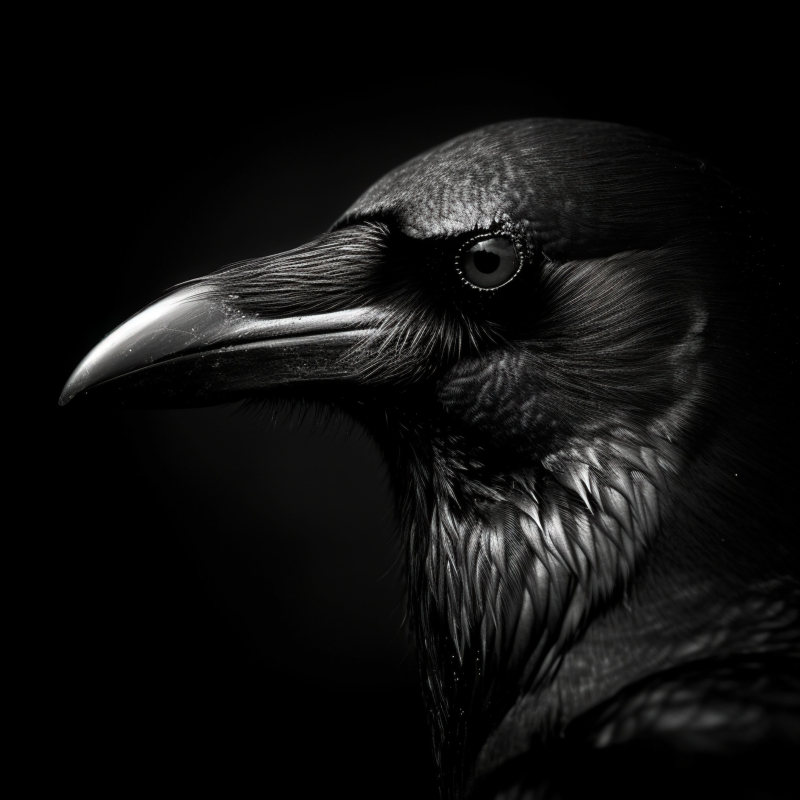 Dramatic Black and White Raven Portrait