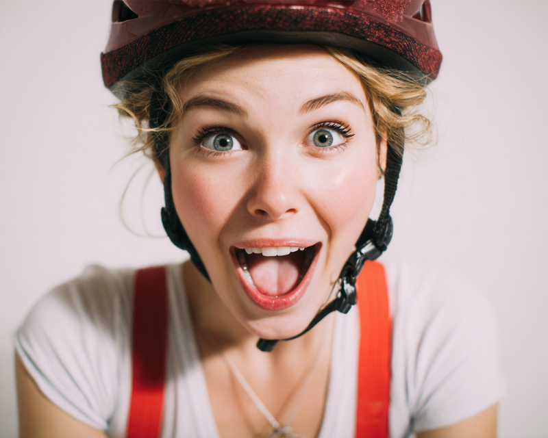 Excited Person Wearing Bicycle Helmet