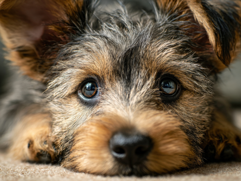 Adorable Puppy with Fluffy Ears Relaxing