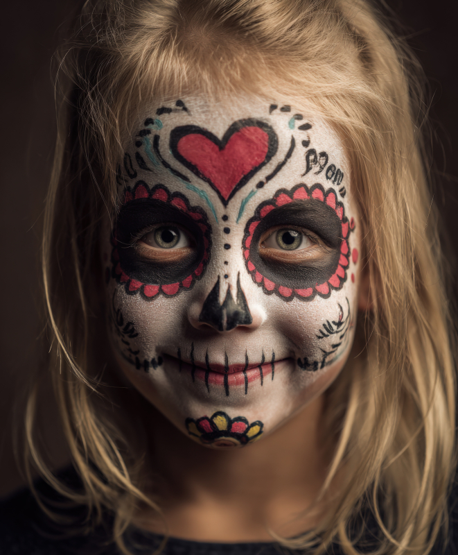 Child with Intricate Day of the Dead Face Paint