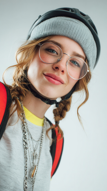 Portrait of a Young Cyclist with Glasses