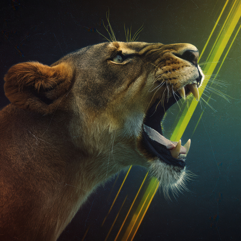Roaring Lioness with Dramatic Lighting