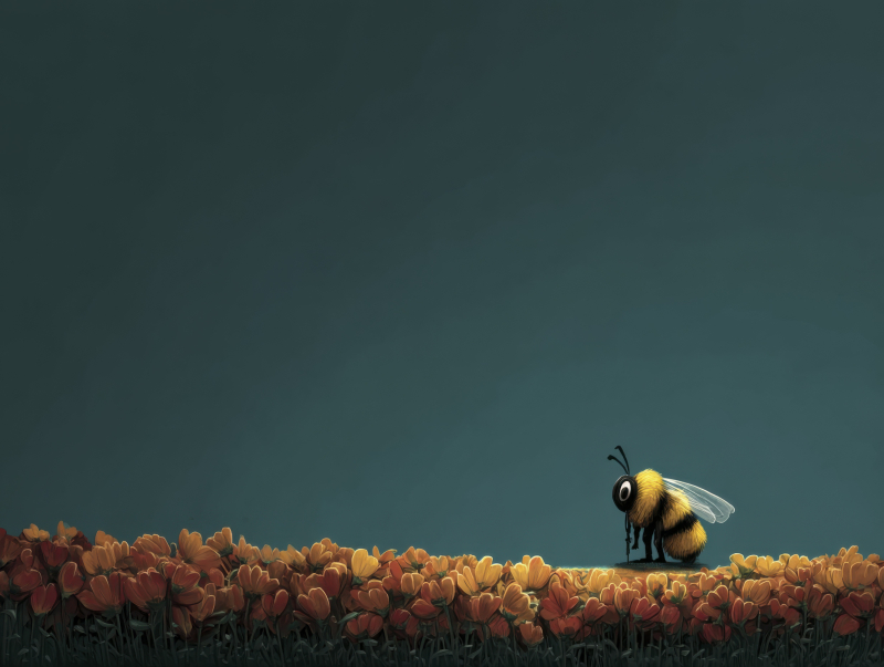 Bee in Vibrant Floral Landscape