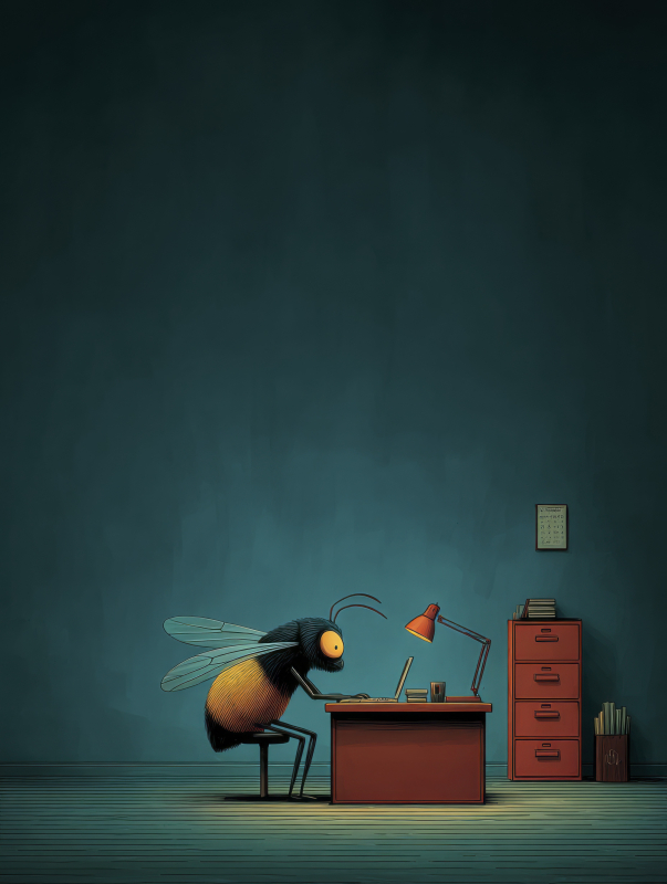 Bee Working at Desk in Office Setting