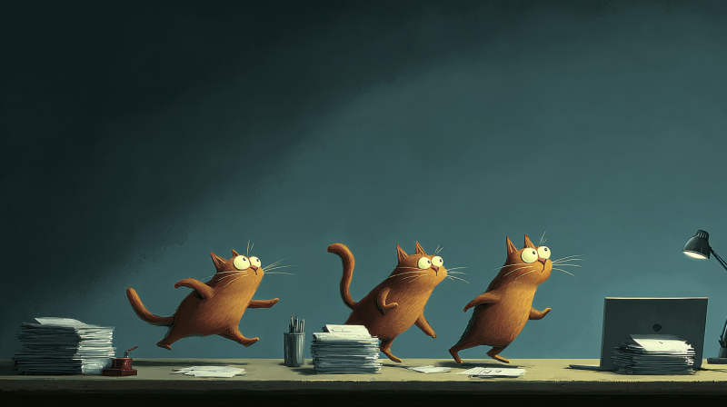 Playful Cats in Office Setting