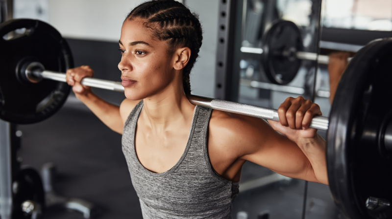 Focused Woman Lifting Weights in Gym