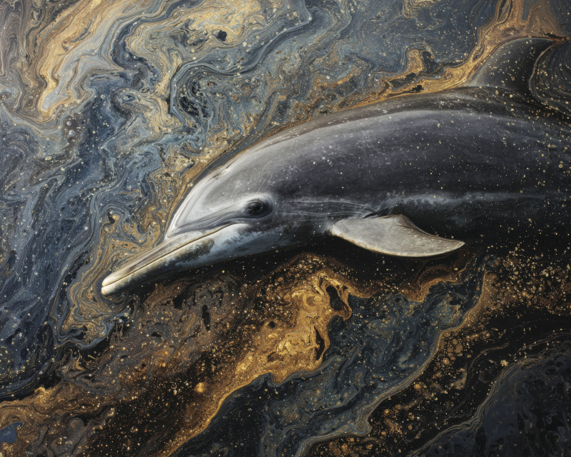Dolphin in Abstract Ocean Environment