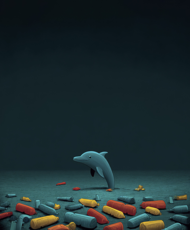 Dolphin Amidst Ocean Pollution