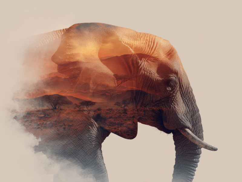 Elephant Silhouette with Sunset Landscape