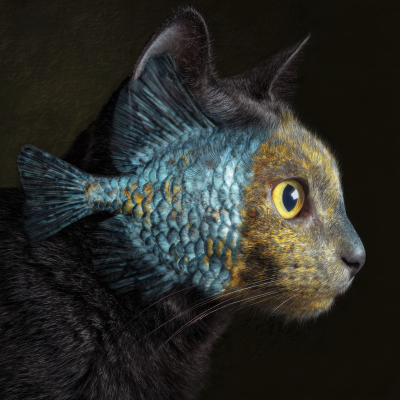 Surreal Cat-Fish Hybrid Editorial Art