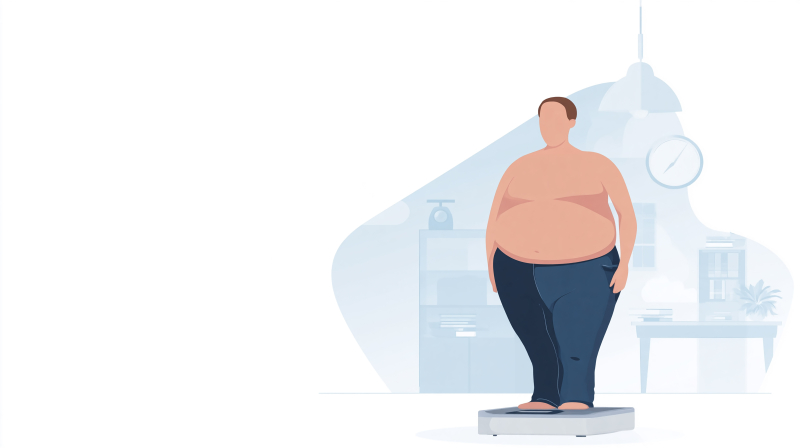 Illustration of Man on Scale in Office