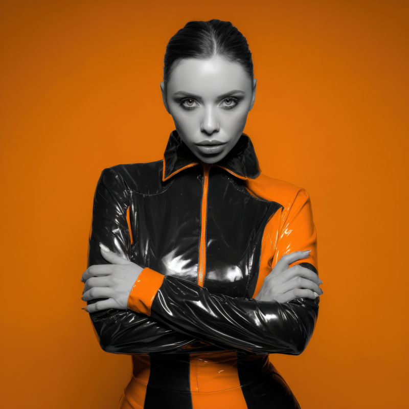 Fashion Model in Black and Orange Outfit