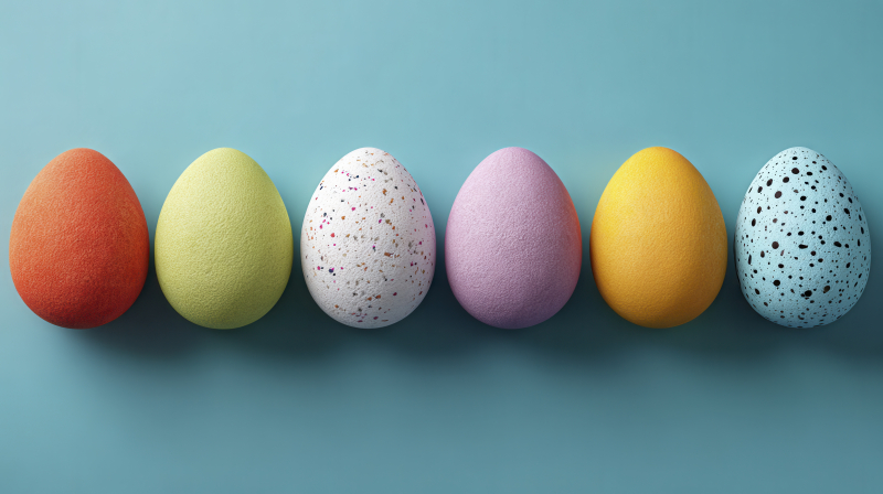 Colorful Easter Eggs on Blue Background