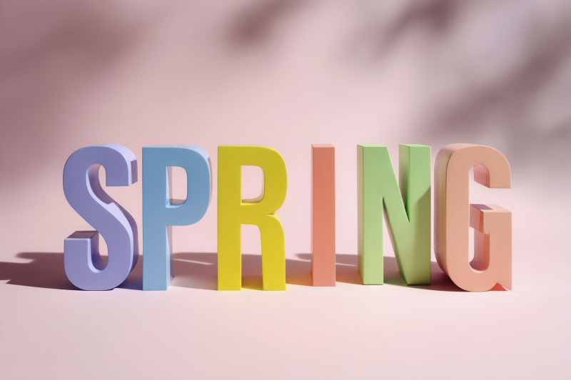 Colorful Spring Promo Letters on Pastel Background