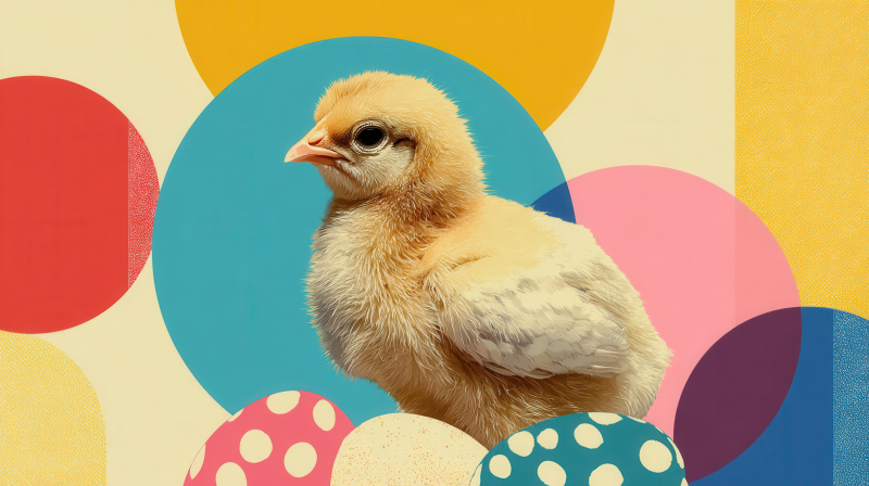 Easter Chick with Colorful Eggs
