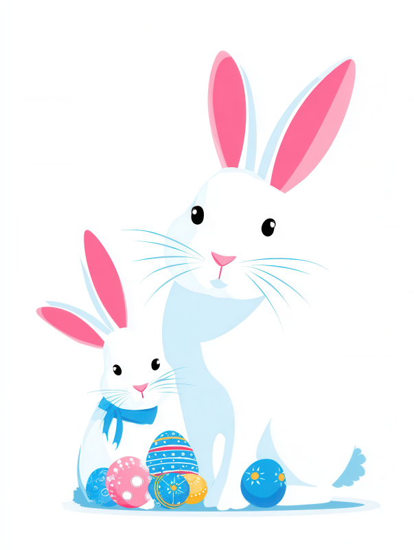 Easter Bunnies with Decorated Eggs