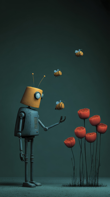 Robot Interacting with Bees and Flowers