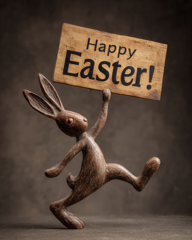 Easter Bunny Holding Festive Sign