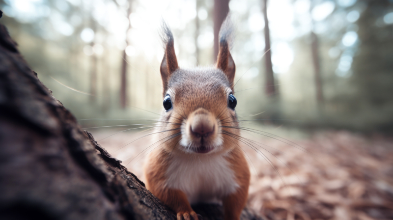 Curious Squirrel Stares at Camera in Forest