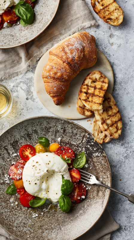 Italian Cuisine with Caprese Salad and Pastries