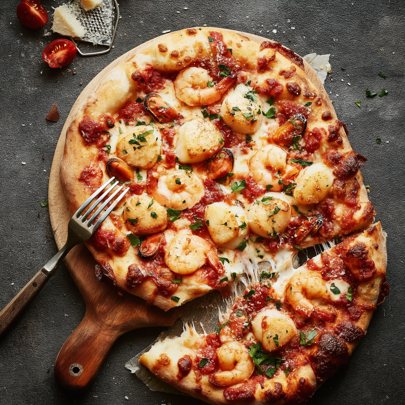 Italian Seafood Pizza with Shrimp and Scallops