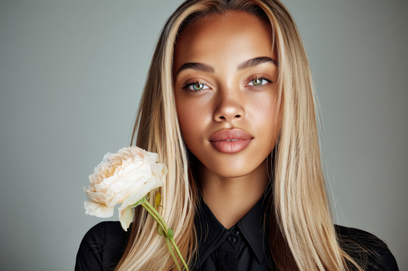 Elegant Portrait with Flower Accent